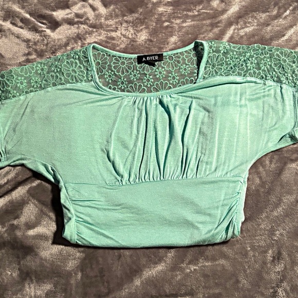 A. Byer Mint Green Lace Accent Blouse - Picture 2 of 2